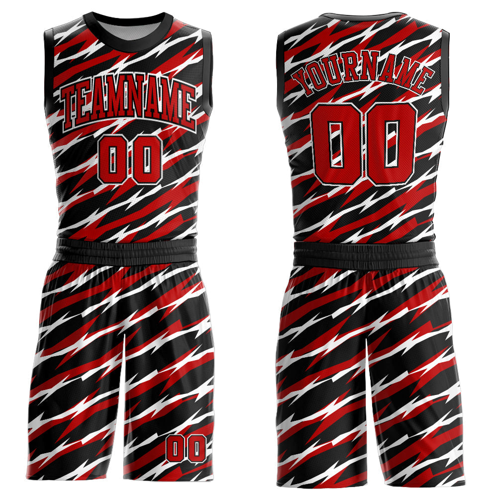 Custom Black Red-White Round Neck Sublimation Basketball Suit Jersey - Sky-Custom