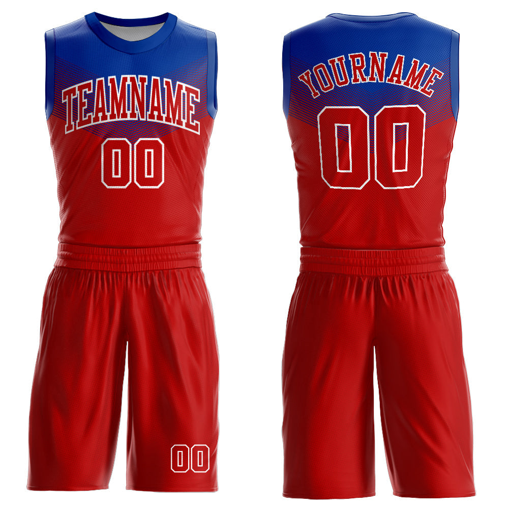 Custom Red Royal-White Round Neck Sublimation Basketball Suit Jersey - Sky-Custom