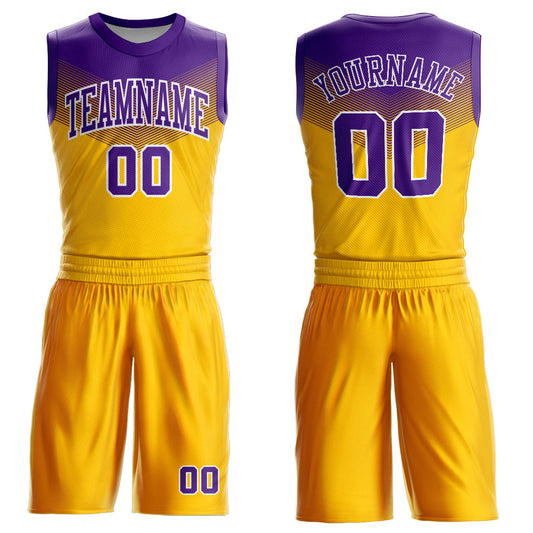 Custom Gold Purple-White Round Neck Sublimation Basketball Suit Jersey - Sky-Custom