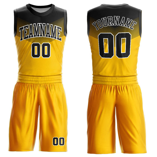Custom Gold Black-White Round Neck Sublimation Basketball Suit Jersey - Sky-Custom