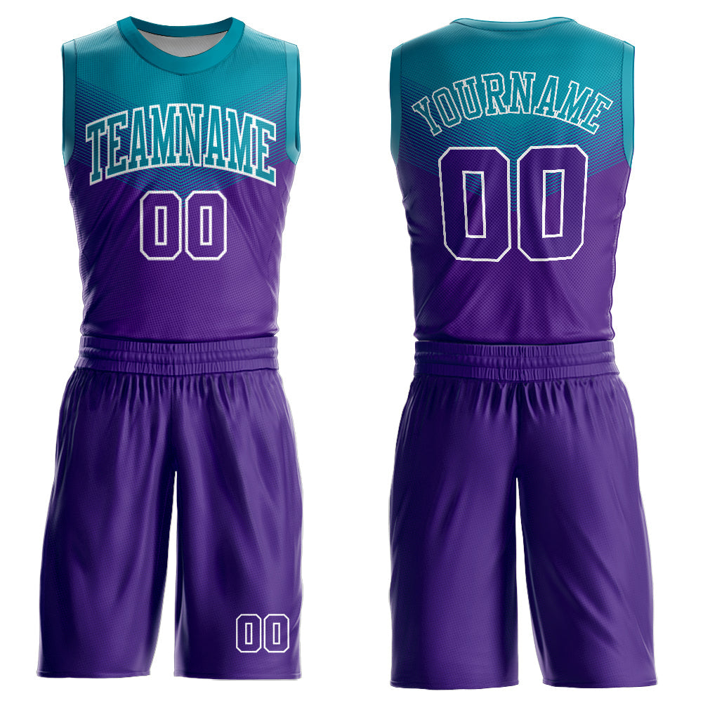 Custom Purple Teal-White Round Neck Sublimation Basketball Suit Jersey - Sky-Custom