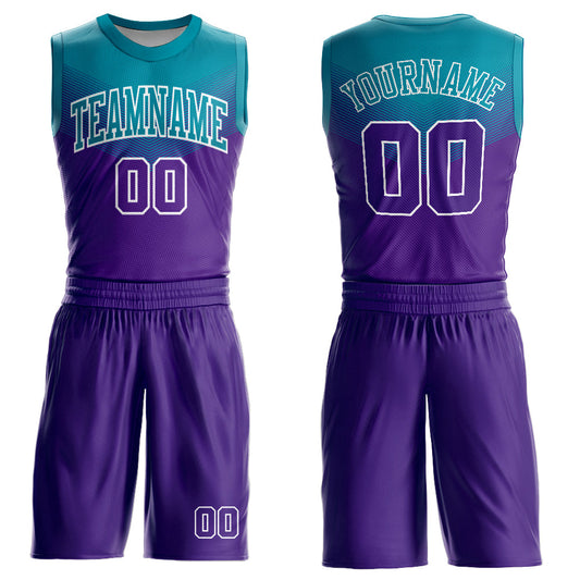 Custom Purple Teal-White Round Neck Sublimation Basketball Suit Jersey - Sky-Custom