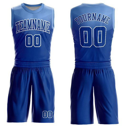 Custom Royal Light Blue-White Round Neck Sublimation Basketball Suit Jersey - Sky-Custom