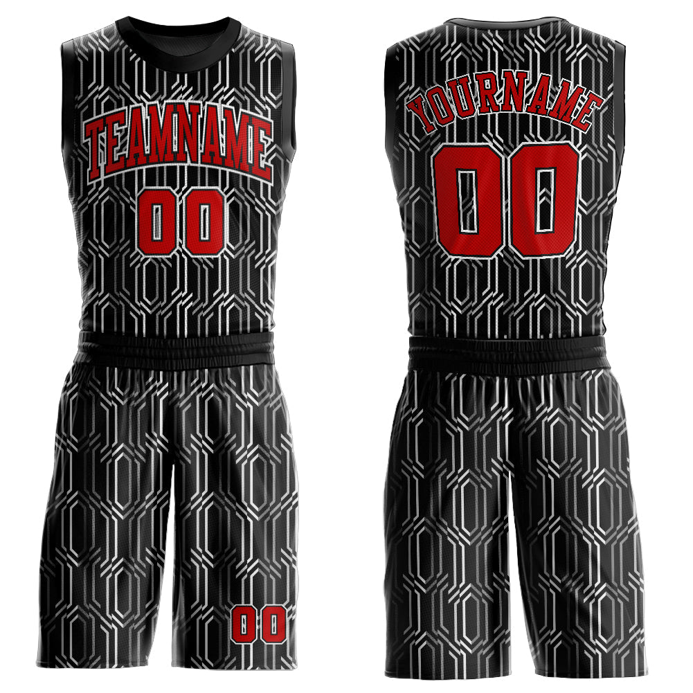 Custom Black Red-White Round Neck Sublimation Basketball Suit Jersey - Sky-Custom