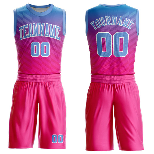 Custom Pink Light Blue-White Round Neck Sublimation Basketball Suit Jersey - Sky-Custom