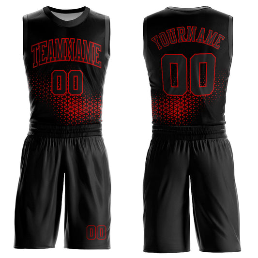Custom Black Red Round Neck Sublimation Basketball Suit Jersey - Sky-Custom