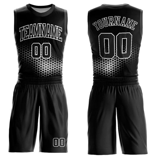 Custom Black White Round Neck Sublimation Basketball Suit Jersey - Sky-Custom
