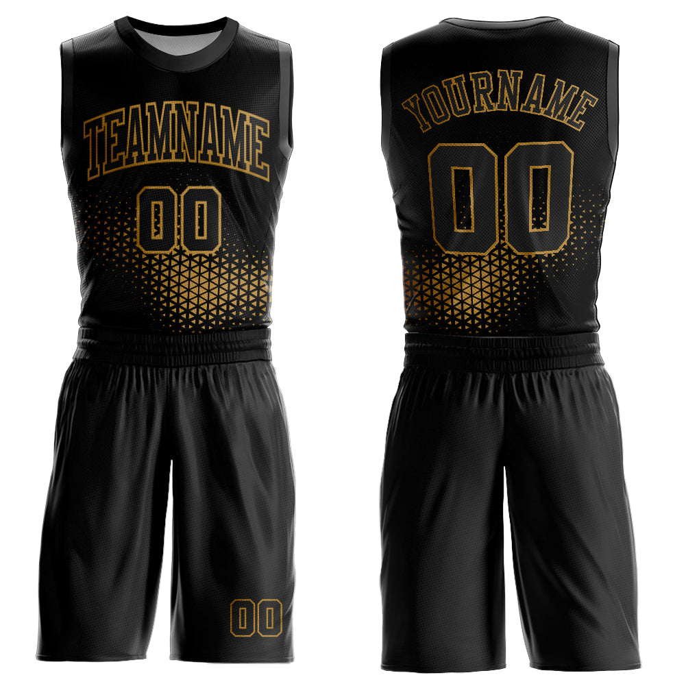 Custom Black Old Gold Round Neck Sublimation Basketball Suit Jersey - Sky-Custom