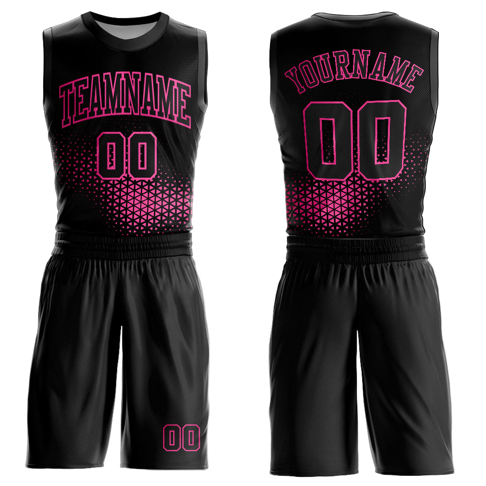 Custom Black Pink Round Neck Sublimation Basketball Suit Jersey - Sky-Custom
