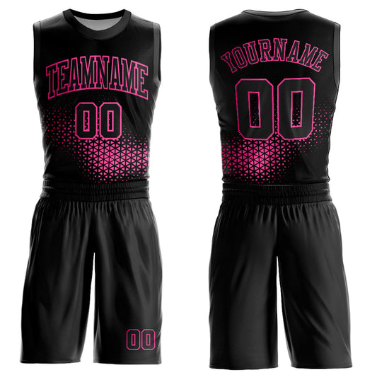 Custom Black Pink Round Neck Sublimation Basketball Suit Jersey - Sky-Custom