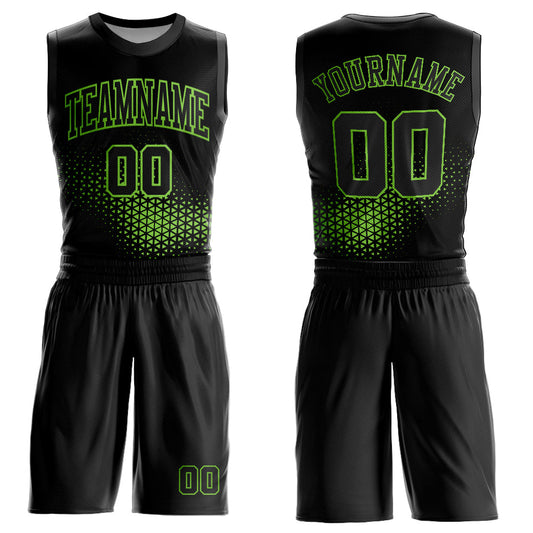 Custom Black Neon Green Round Neck Sublimation Basketball Suit Jersey - Sky-Custom