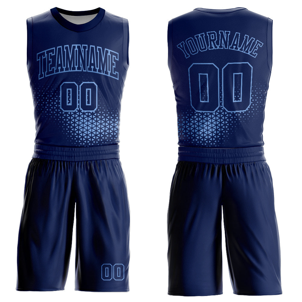 Custom Navy Light Blue Round Neck Sublimation Basketball Suit Jersey - Sky-Custom