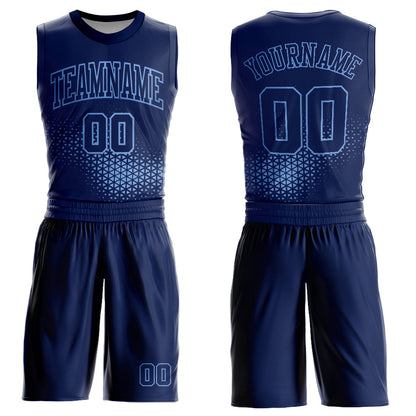 Custom Navy Light Blue Round Neck Sublimation Basketball Suit Jersey - Sky-Custom