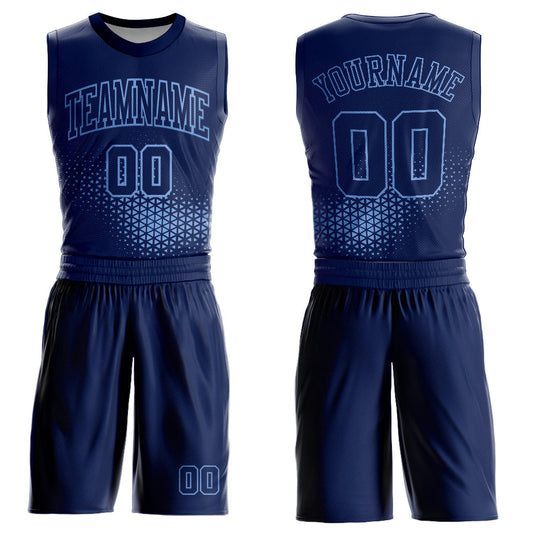 Custom Navy Light Blue Round Neck Sublimation Basketball Suit Jersey - Sky-Custom