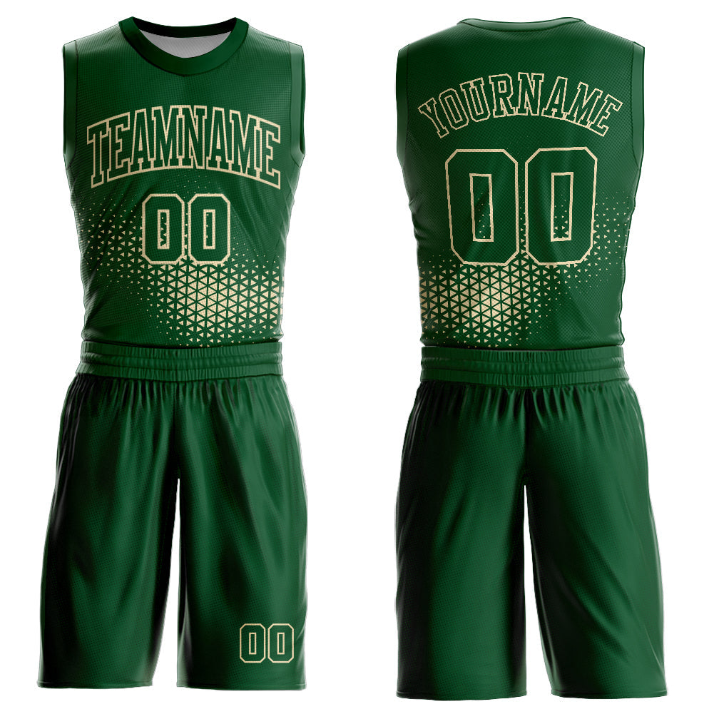 Custom Green Cream Round Neck Sublimation Basketball Suit Jersey - Sky-Custom