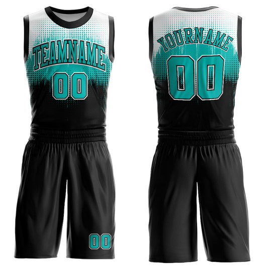 Custom Black Aqua-White Round Neck Sublimation Basketball Suit Jersey - Sky-Custom