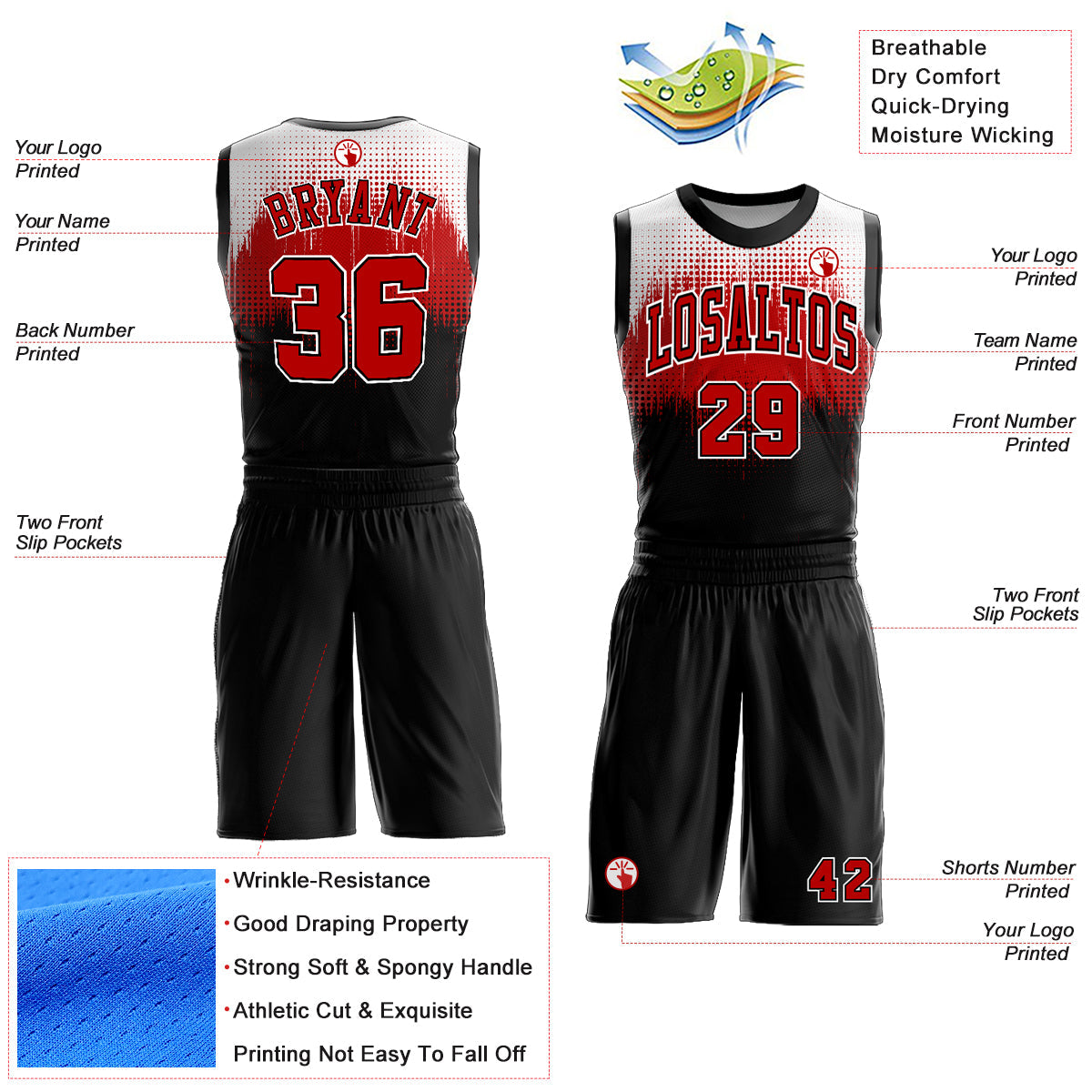 Custom Black Red-White Round Neck Sublimation Basketball Suit Jersey - Sky-Custom