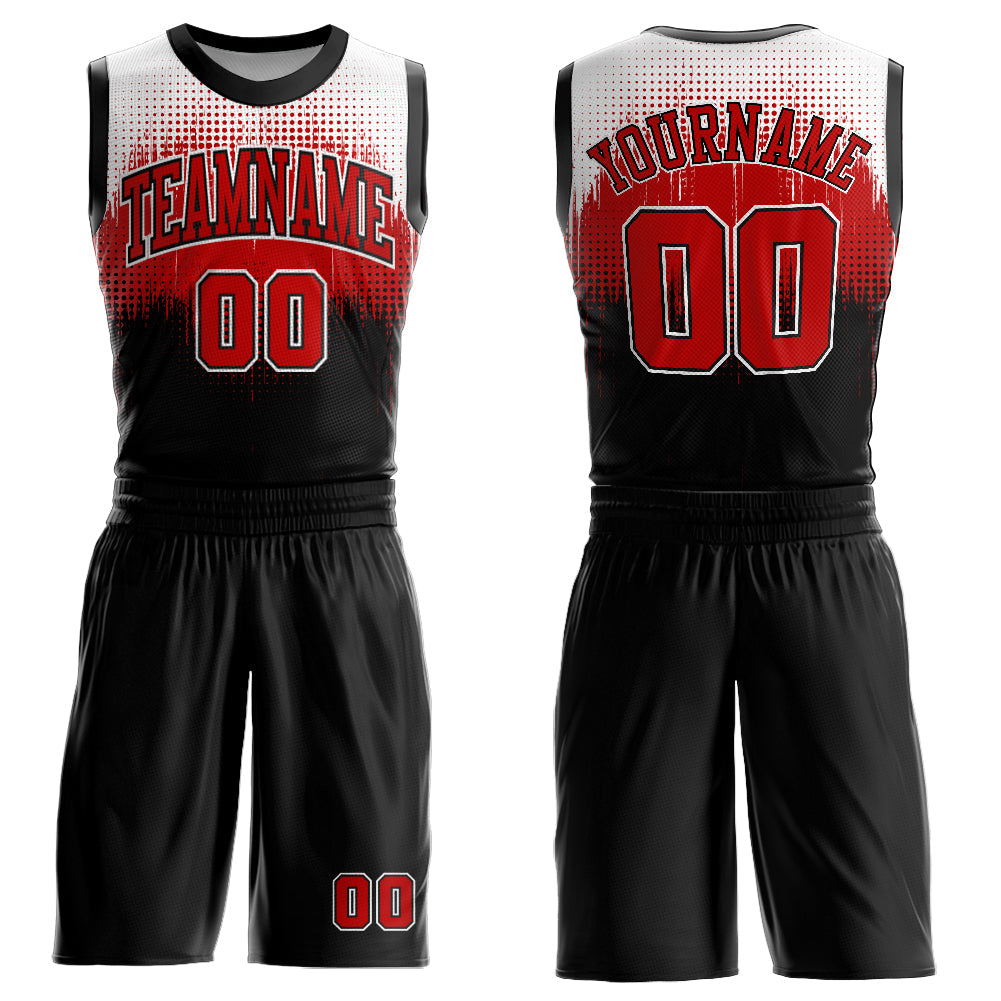 Custom Black Red-White Round Neck Sublimation Basketball Suit Jersey - Sky-Custom