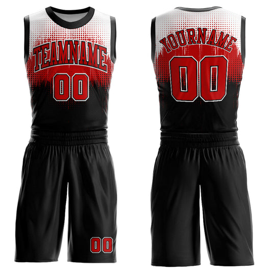 Custom Black Red-White Round Neck Sublimation Basketball Suit Jersey - Sky-Custom