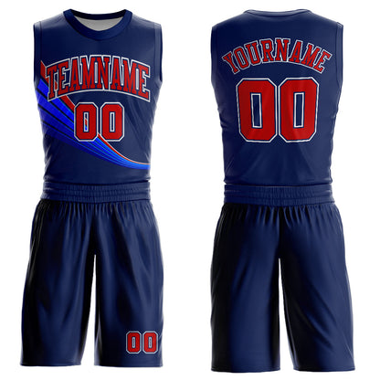 Custom Navy Red-White Round Neck Sublimation Basketball Suit Jersey - Sky-Custom