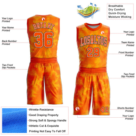 Custom Gold Orange Black-White Round Neck Sublimation Basketball Suit Jersey - Sky-Custom