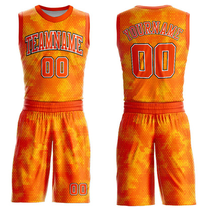 Custom Gold Orange Black-White Round Neck Sublimation Basketball Suit Jersey - Sky-Custom