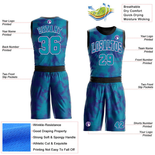 Custom Teal Purple-White Round Neck Sublimation Basketball Suit Jersey - Sky-Custom