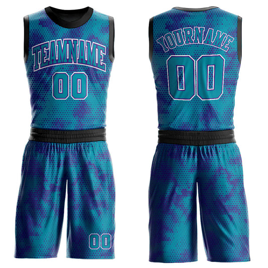 Custom Teal Purple-White Round Neck Sublimation Basketball Suit Jersey - Sky-Custom
