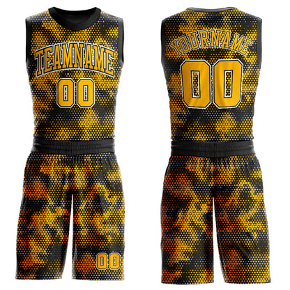Custom Black Gold-White Round Neck Sublimation Basketball Suit Jersey - Sky-Custom