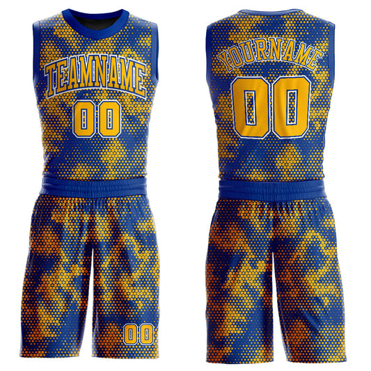 Custom Royal Gold-White Round Neck Sublimation Basketball Suit Jersey - Sky-Custom