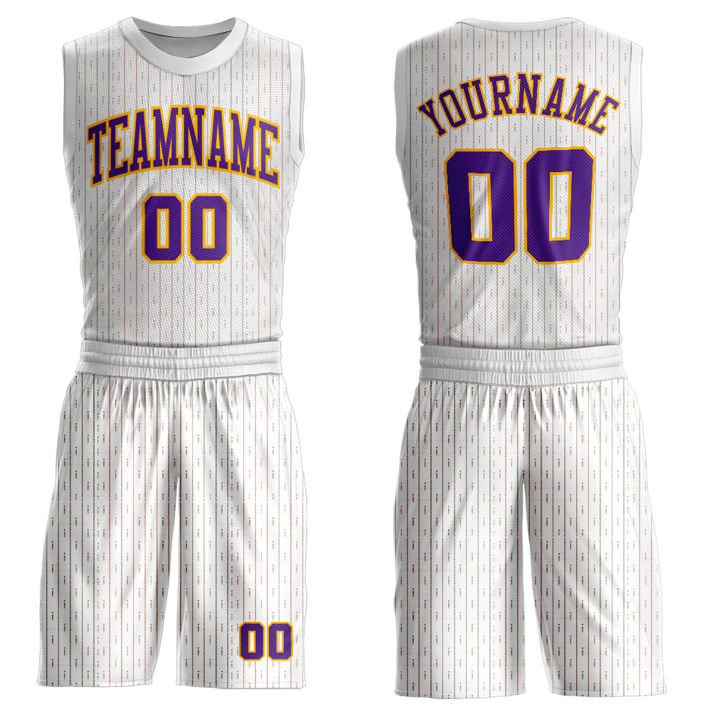 Custom White Purple-Gold Round Neck Sublimation Basketball Suit Jersey - Sky-Custom