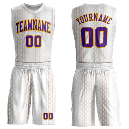 Custom White Purple-Gold Round Neck Sublimation Basketball Suit Jersey - Sky-Custom