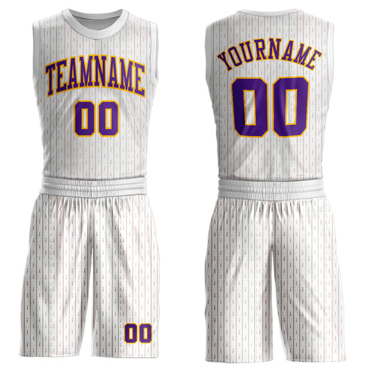 Custom White Purple-Gold Round Neck Sublimation Basketball Suit Jersey - Sky-Custom