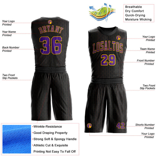 Custom Black Purple-Gold Round Neck Sublimation Basketball Suit Jersey - Sky-Custom