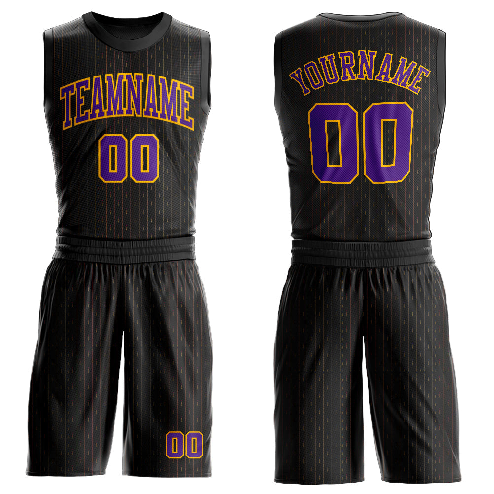 Custom Black Purple-Gold Round Neck Sublimation Basketball Suit Jersey - Sky-Custom