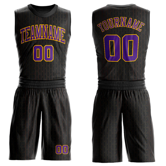 Custom Black Purple-Gold Round Neck Sublimation Basketball Suit Jersey - Sky-Custom