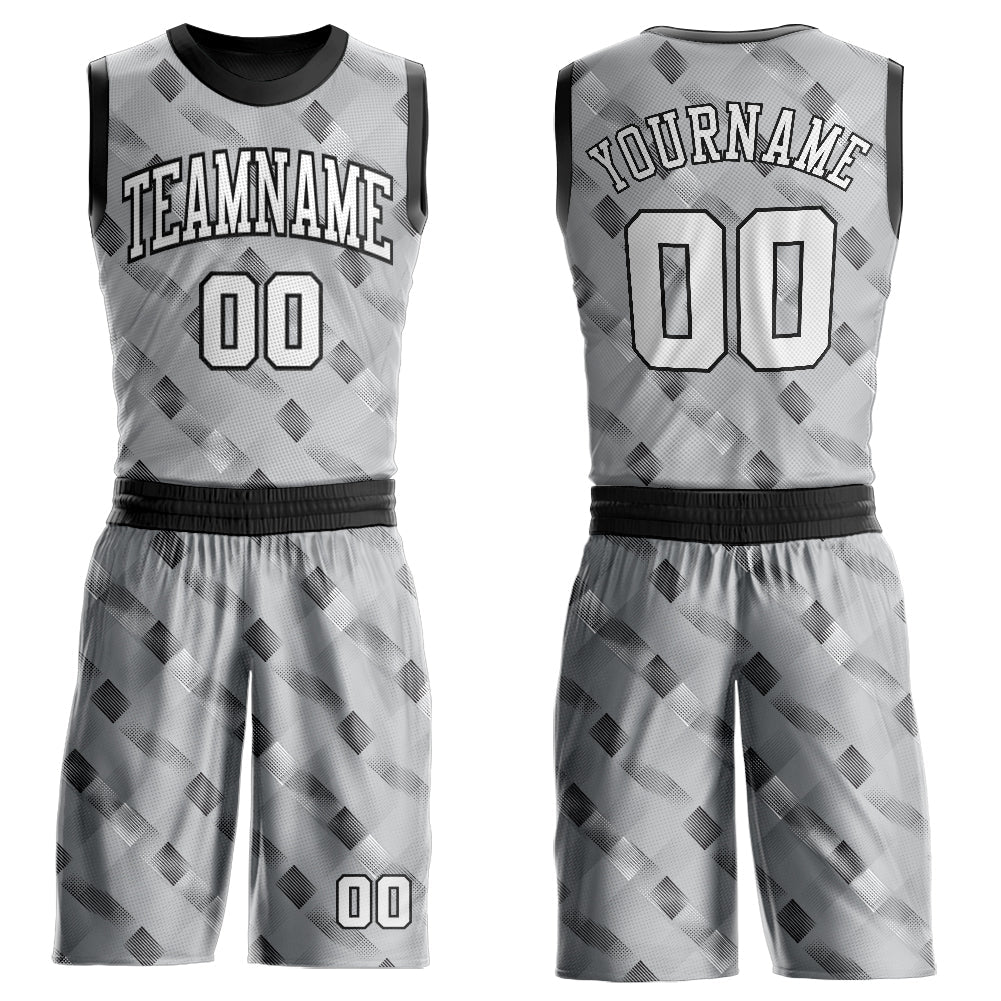 Custom Gray White-Black Round Neck Sublimation Basketball Suit Jersey - Sky-Custom