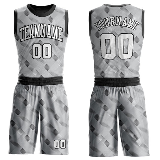 Custom Gray White-Black Round Neck Sublimation Basketball Suit Jersey - Sky-Custom