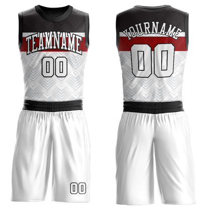 Custom White Black-Red Round Neck Sublimation Basketball Suit Jersey - Sky-Custom