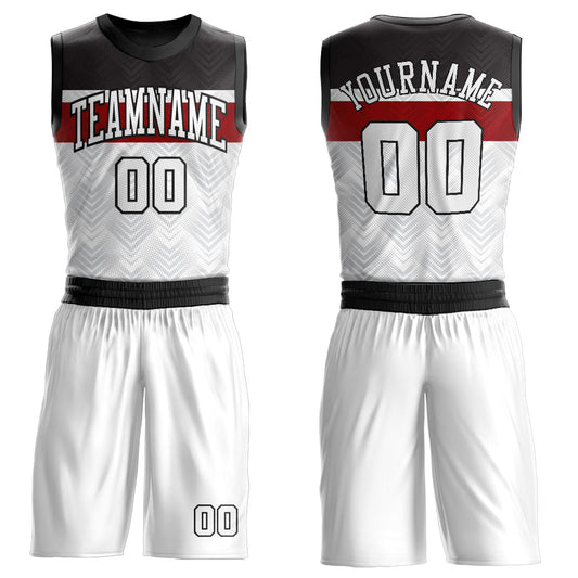 Custom White Black-Red Round Neck Sublimation Basketball Suit Jersey - Sky-Custom
