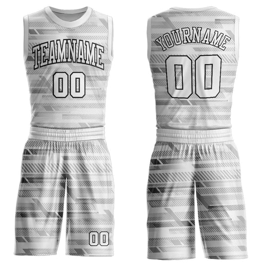 Custom Gray White-Black Round Neck Sublimation Basketball Suit Jersey - Sky-Custom