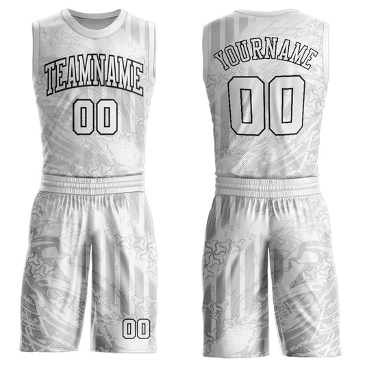 Custom Gray White-Black Round Neck Sublimation Basketball Suit Jersey - Sky-Custom