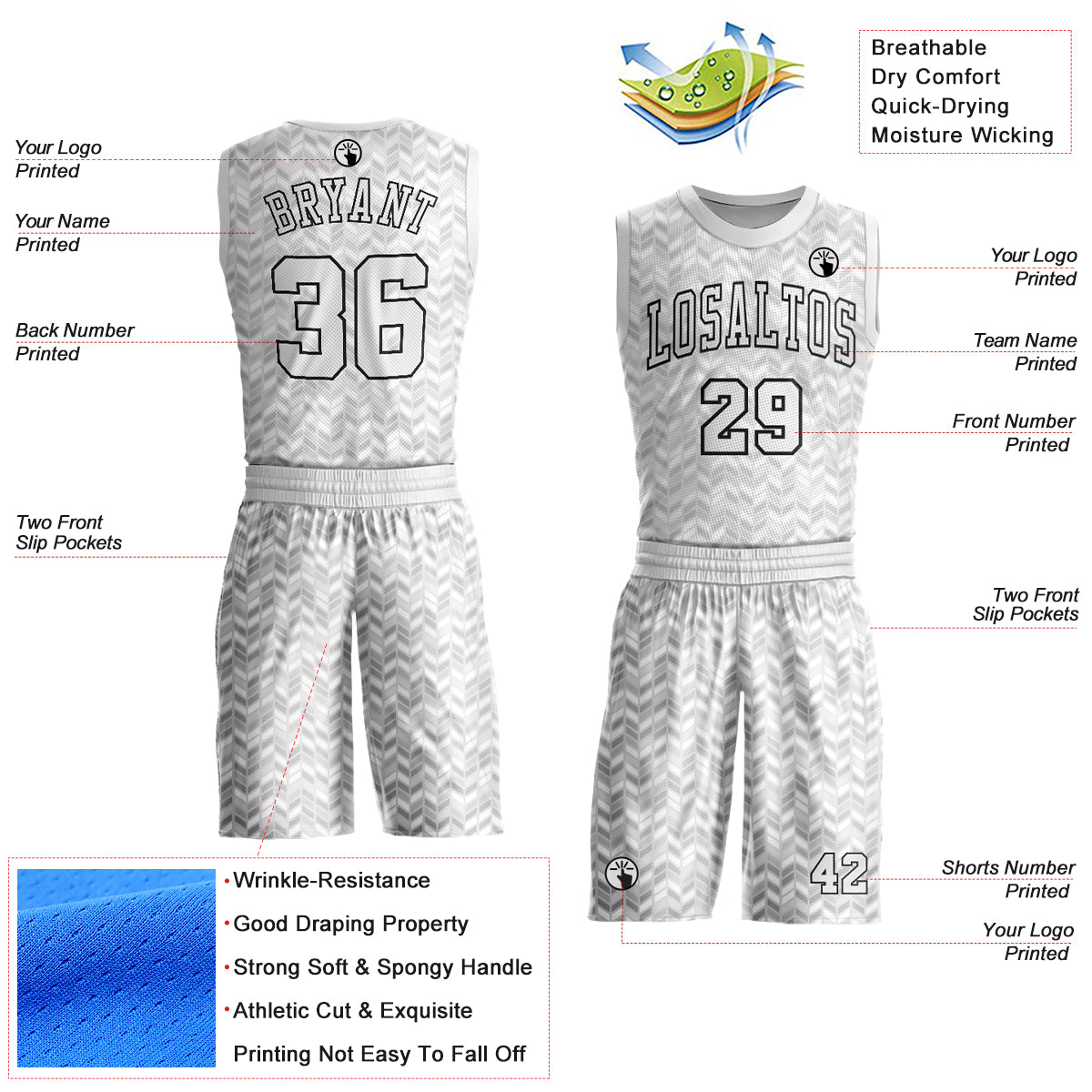 Custom Gray White-Black Round Neck Sublimation Basketball Suit Jersey - Sky-Custom