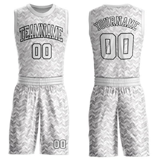 Custom Gray White-Black Round Neck Sublimation Basketball Suit Jersey - Sky-Custom