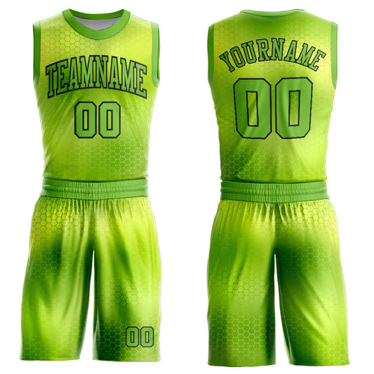 Custom Neon Green Black Round Neck Sublimation Basketball Suit Jersey - Sky-Custom