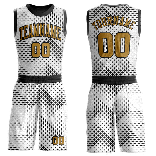 Custom White Old Gold-Black Round Neck Sublimation Basketball Suit Jersey - Sky-Custom