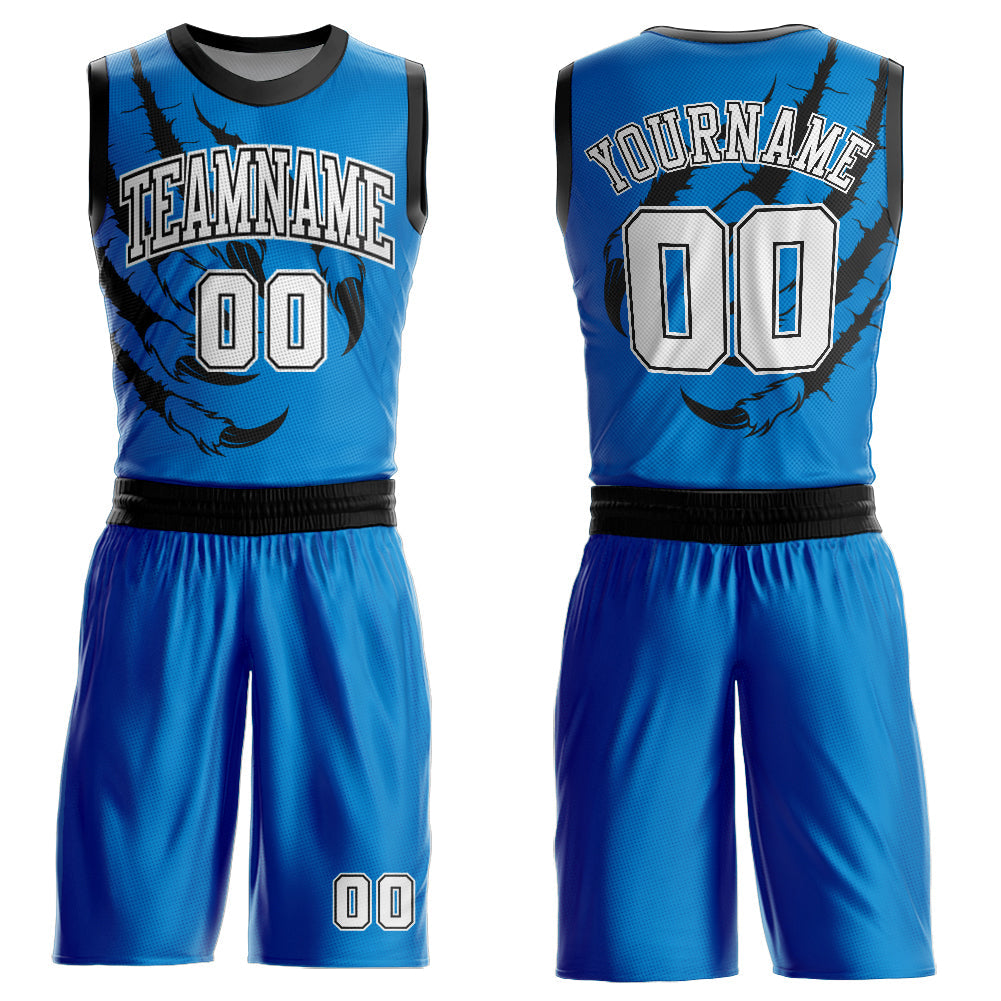 Custom Blue White-Black Animals Claws Round Neck Sublimation Basketball Suit Jersey - Sky-Custom