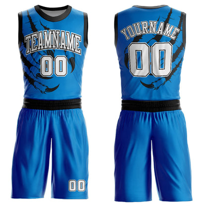 Custom Blue White-Black Animals Claws Round Neck Sublimation Basketball Suit Jersey - Sky-Custom