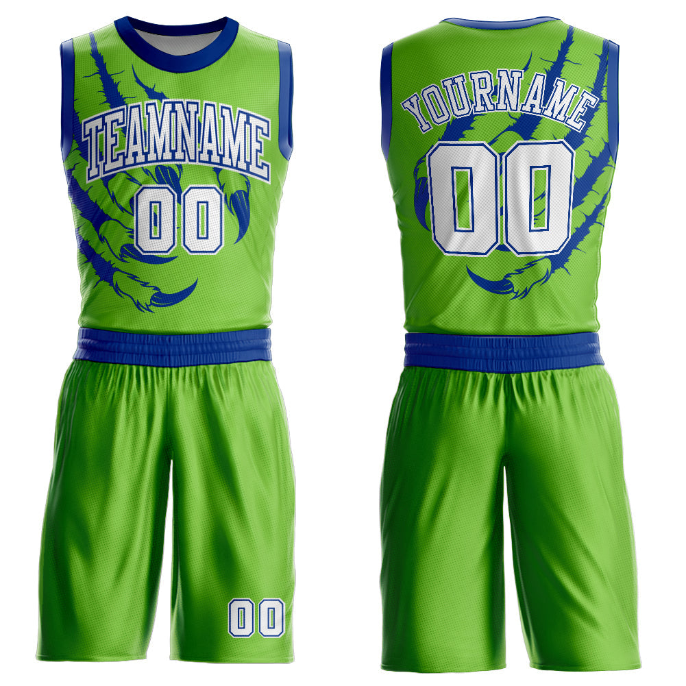 Custom Neon Green White-Royal Animals Claws Round Neck Sublimation Basketball Suit Jersey - Sky-Custom