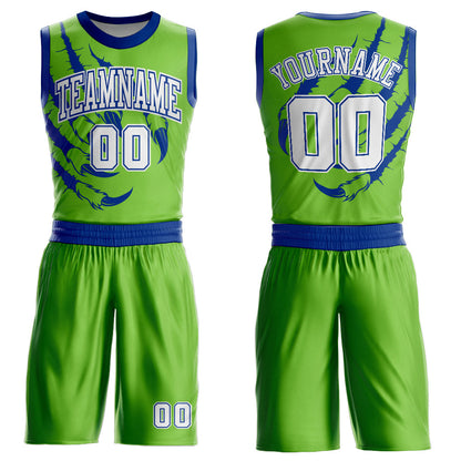 Custom Neon Green White-Royal Animals Claws Round Neck Sublimation Basketball Suit Jersey - Sky-Custom